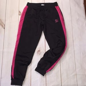 PUMA Black/Pink Joggers Size Lg